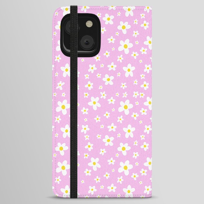 60s Daisy Pattern over Light Pink Background iPhone Wallet Case