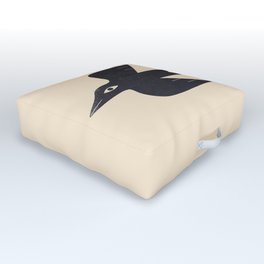 Minimal Blackbird No. 1 Outdoor Floor Cushion | Flying, Icon, Animal, Geometric, Boho, Print, Bird, Black, Modern, Black And White 