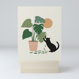 Cat and Plant 13: The Making of Monstera Mini Art Print