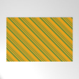 [ Thumbnail: Green and Orange Colored Lines/Stripes Pattern Welcome Mat ]