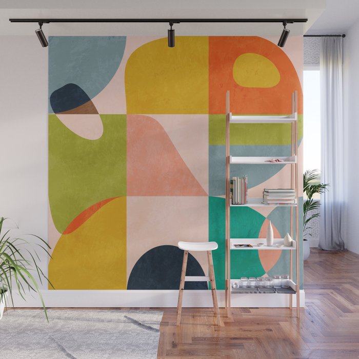 mid century abstract shapes spring I Wall Mural