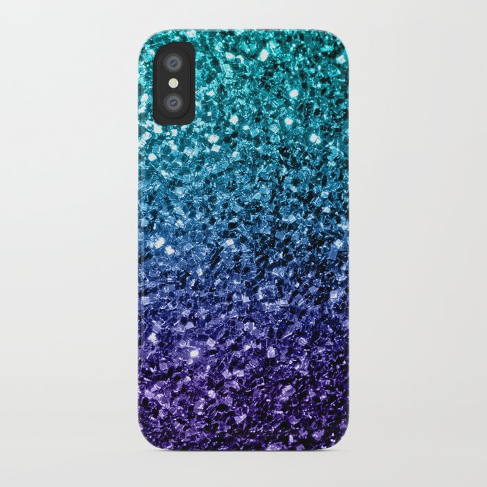 Aqua blue Ombre faux glitter sparkles iPhone Case