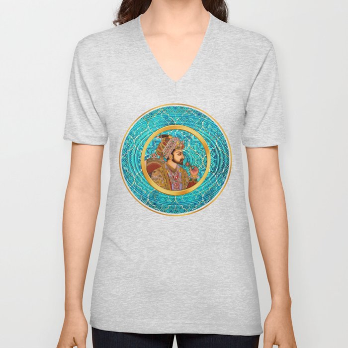 INDIAN MUGHAL EMPEROR - TURQUOISE V Neck T Shirt