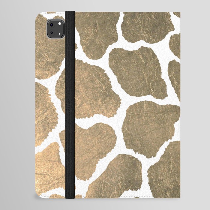 Elegant Hipster Abstract Gold White Giraffe Animal Print iPad Folio Case