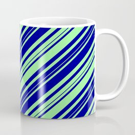 [ Thumbnail: Dark Blue and Green Colored Lines/Stripes Pattern Coffee Mug ]