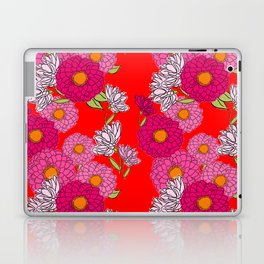 Retro Garden Mums Mid-Century Modern Floral Wallpaper Red Laptop Skin
