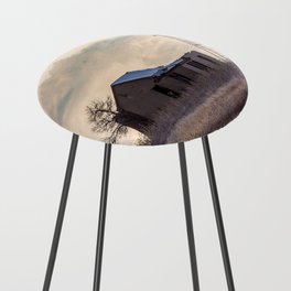 Test of Time - Abandoned House and Windmill in Front of Storm Clouds on Oklahoma Prairie Counter Stool