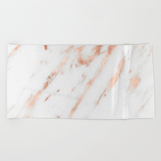 Pink Quartz Marble Rose Gold White Beach Towel