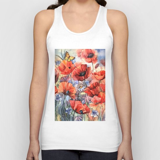 watercolor poppies Unisex Tank Top