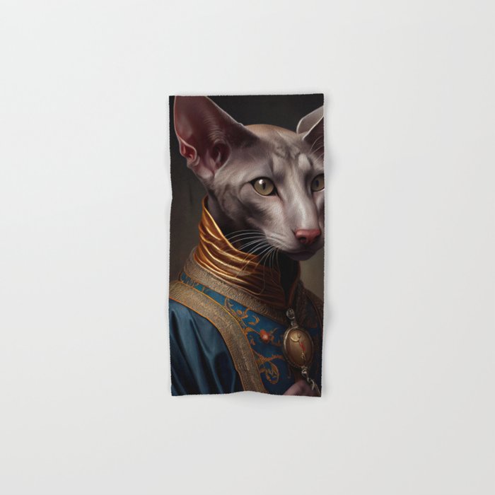 Oriental Shorthair King Cat Breed Portrait Royal Renaissance Animal Painting Hand & Bath Towel