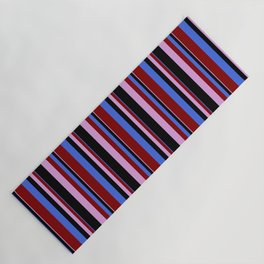 [ Thumbnail: Royal Blue, Maroon, Plum, and Black Colored Striped/Lined Pattern Yoga Mat ]