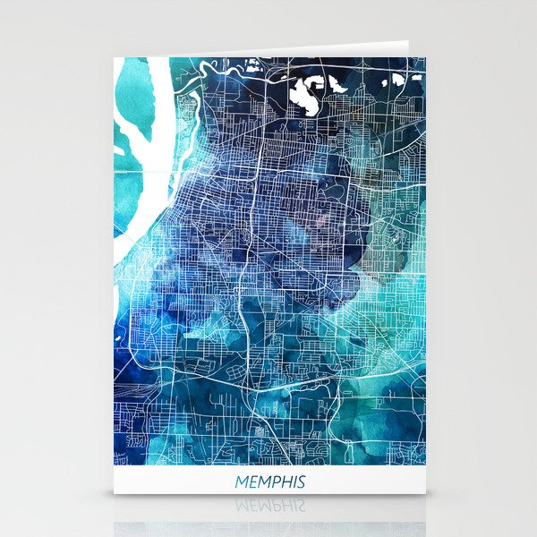Memphis Tennessee Map Navy Blue Turquoise Watercolor USA States Map Stationery Cards