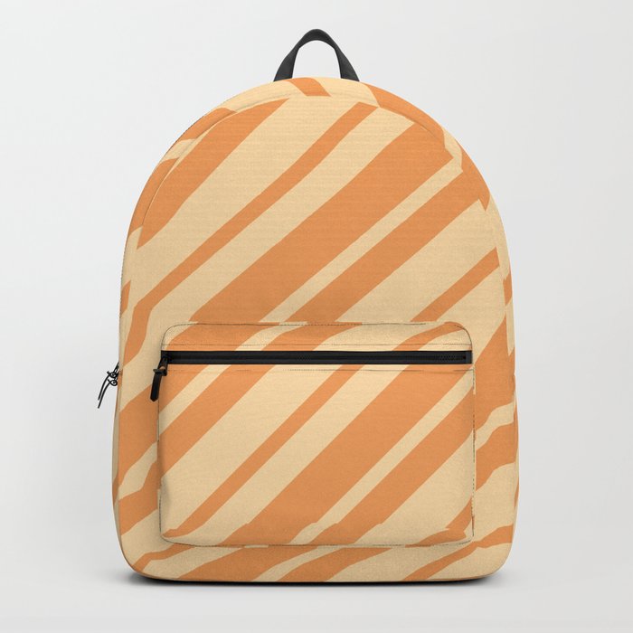 Tan and Brown Colored Lined Pattern Backpack