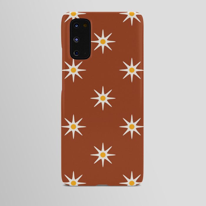 Atomic mid century retro star flower pattern in burnt orange background Android Case