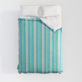 [ Thumbnail: Dark Turquoise & Light Gray Colored Pattern of Stripes Comforter ]
