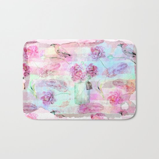 Summer pattern - Floral Flowers in pink on #Society6 Bath Mat