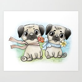 Cute pugs Art Print