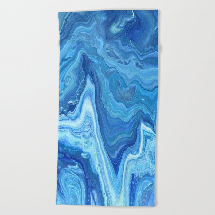 Blue Geode Acrylic Pour Painting Beach Towel By Bethanyjoydesign