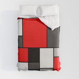 Red Black and Grey squares Duvet Cover