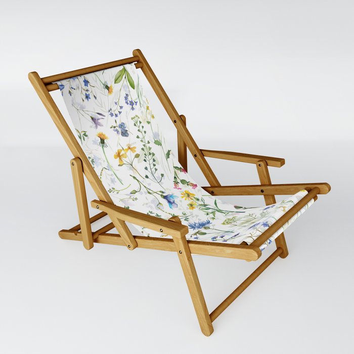 Scandinavian Midsummer Blue And Yellow Wildflowers Meadow  Sling Chair