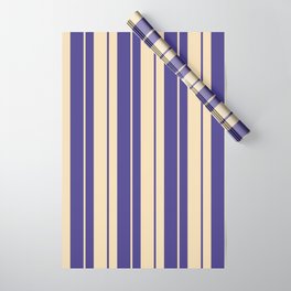 [ Thumbnail: Dark Slate Blue & Tan Colored Lines/Stripes Pattern Wrapping Paper ]