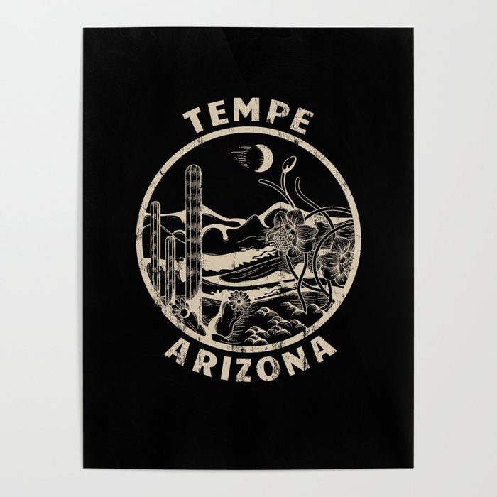 Tempe Arizona Linocut Distressed Desert Illustration Poster