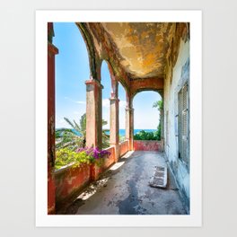 Abandoned Balcony with Sea View Art Print