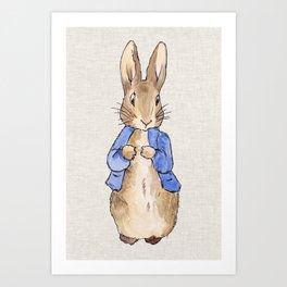 Peter the rabbit beige linen textured background Art Print
