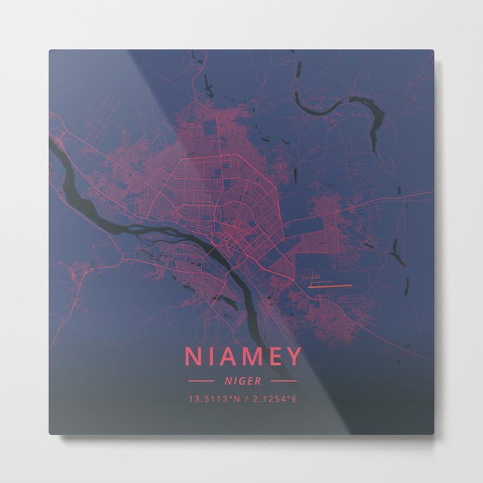 Niamey, Niger - Neon Metal Print