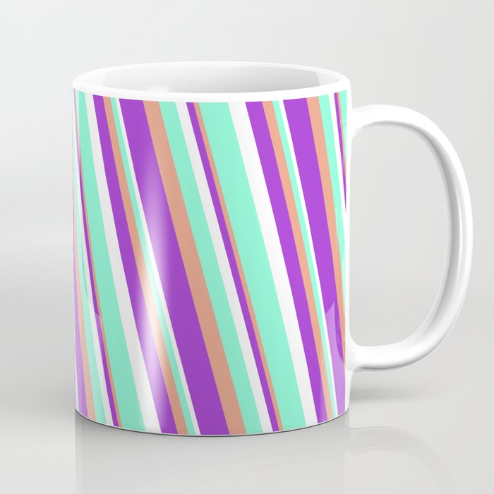 Dark Salmon, Dark Orchid, White, and Aquamarine Colored Striped Pattern Coffee Mug