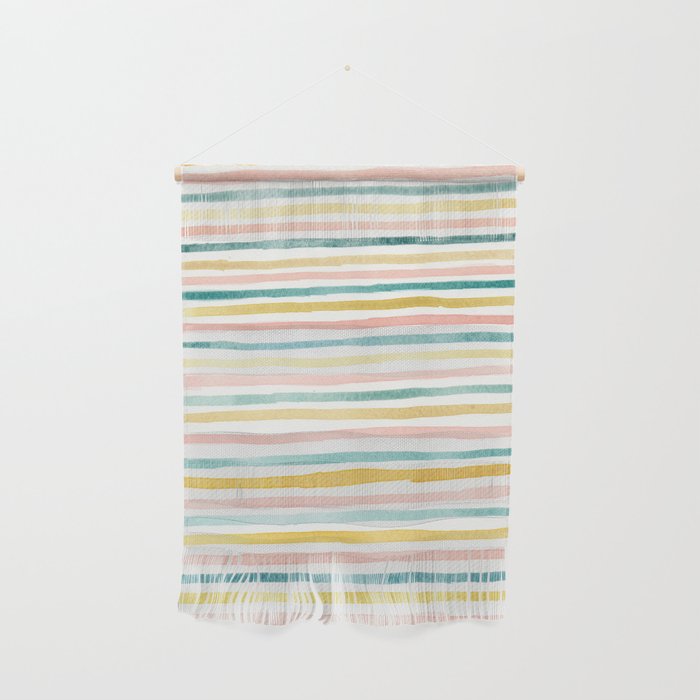 Pink, Teal, and Gold Stripes Wall Hanging