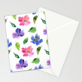Blue, pink flowers. Watercolor florals. Botany. Stationery Card