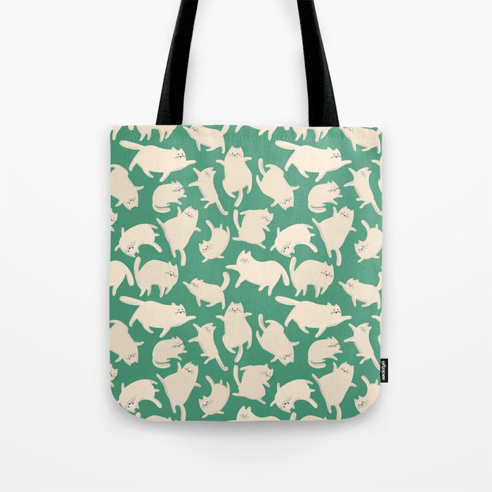 White Silly Cats Pattern Tote Bag