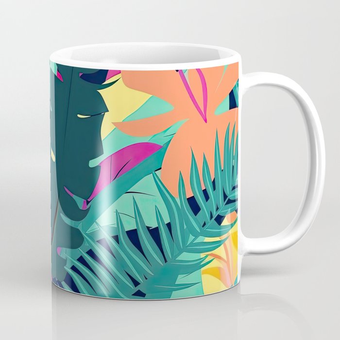 Tropical Jungle Pattern of Colorful Foliage Coffee Mug