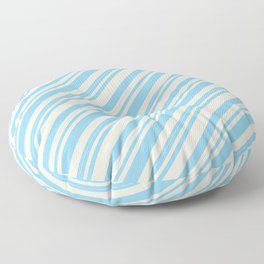[ Thumbnail: Beige & Sky Blue Colored Lined/Striped Pattern Floor Pillow ]
