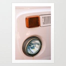 A close-up of a pink hippie van headlight // Ibiza Travel Photography Art Print