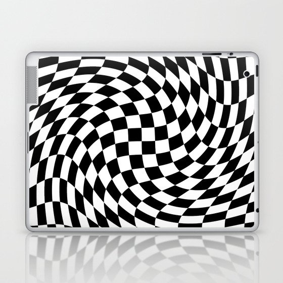 Abstract geometric infinite swirl square zebra checkerboard pattern design in black and white Laptop & iPad Skin