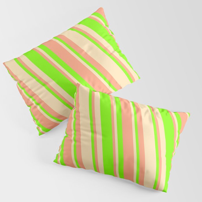 Beige, Light Salmon & Chartreuse Colored Stripes Pattern Pillow Sham