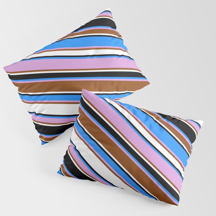 Blue, Plum, Brown, White & Black Colored Lined/Striped Pattern Pillow Sham