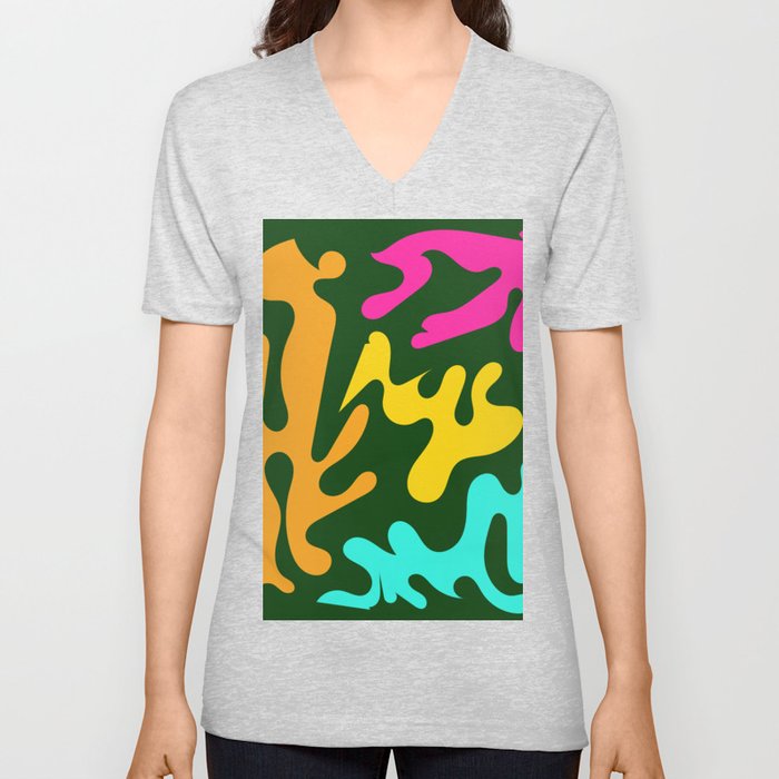 7 Matisse Cut Outs Inspired 220602 Abstract Shapes Organic Valourine Original V Neck T Shirt