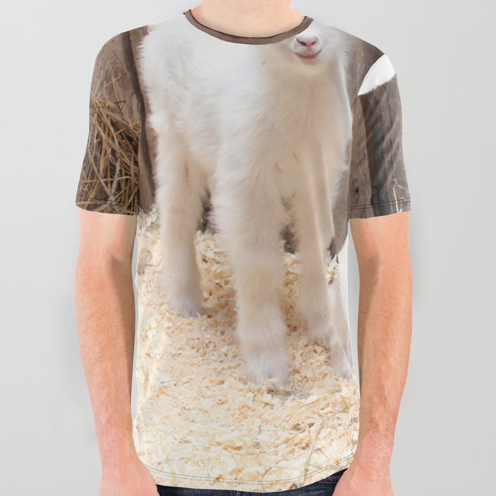 Two Small Newborn White Baby Goats  All Over Graphic Tee