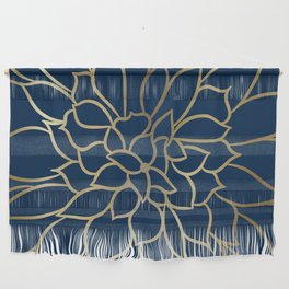 Floral Prints, Line Art, Navy Blue and Gold Wall Hanging