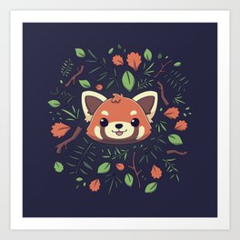 Red Panda Autumn Leaves // Kawaii, Wild Animal Art Print