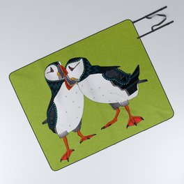 puffin pair lime Picnic Blanket