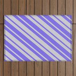 [ Thumbnail: Light Gray & Medium Slate Blue Colored Stripes Pattern Outdoor Rug ]