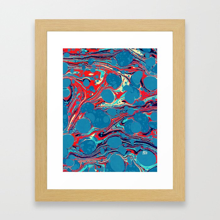 Vintage Marble Blue Watercolor Ink Abstract Pattern Framed Art Print