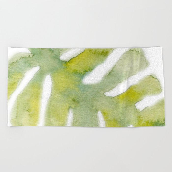 Large Watercolor Tropical Leaf Beach Towel