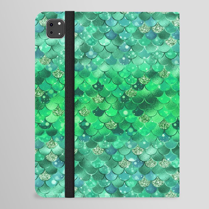 Green Mermaid Pattern Metallic Glitter iPad Folio Case