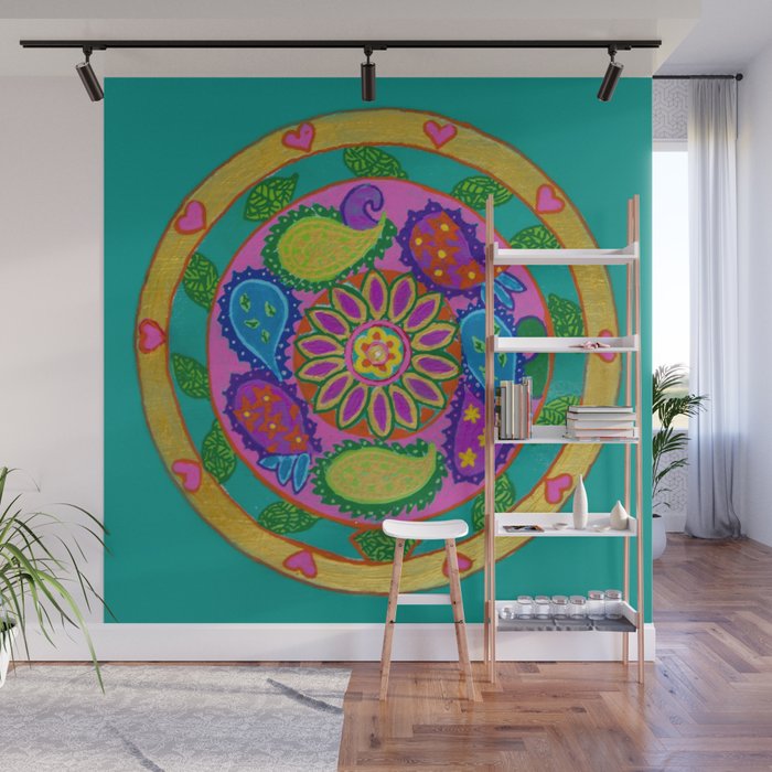 Paisley Heart Magic Mandala Acrylic Painting On Tile Wall Mural