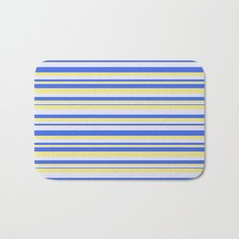 [ Thumbnail: Tan, Lavender & Royal Blue Colored Striped/Lined Pattern Bath Mat ]